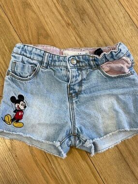 Zara Disney Denim Mickey Mouse Patch Shorts